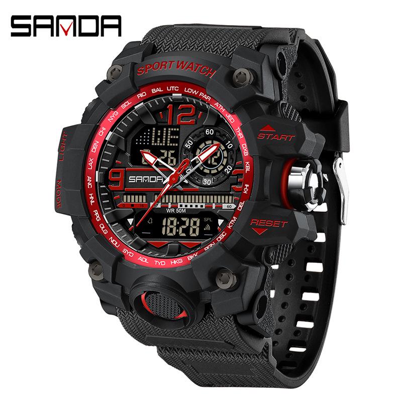 SANDA Women's Trendy LED Dual Display Waterproof Watch with Hourly Chime