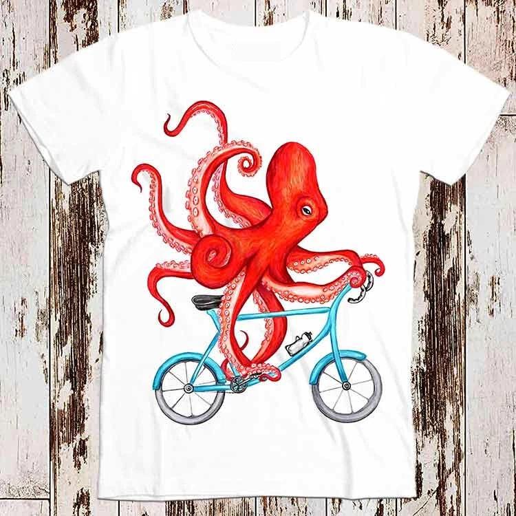 Octopus On A Bicycle Best Seller T Shirt Music Retro Top Tee Gift Unisex 8597 4XL