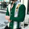 Men's Shirt with Contrasting Striped Print, Slim Fit Collar, Long Sleeved Business Casual Shirt, Available In Multiple Colors