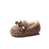 Girls' Princess Shoes Chic Warm Children's Plush Shoes with Simple Bow 2024 Autumn Winter New Girls' Moccasin Casual Soft Sole