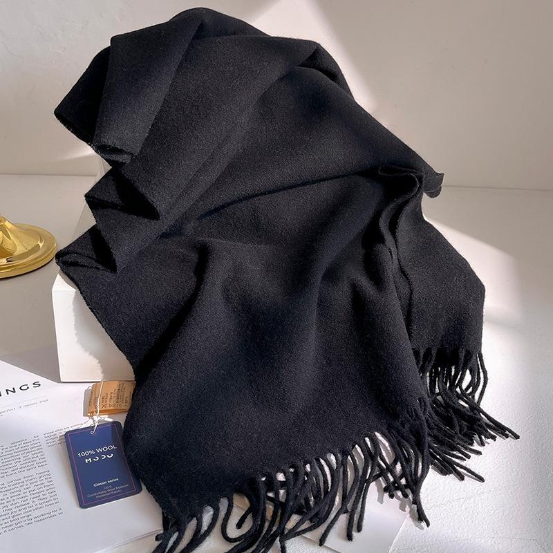 100% Australia Wool Scarf Women Winter Soft Warm Scarves Solid Color Shawl Thickened Luxury Cashmere Pashmina Lady Hijab Gift