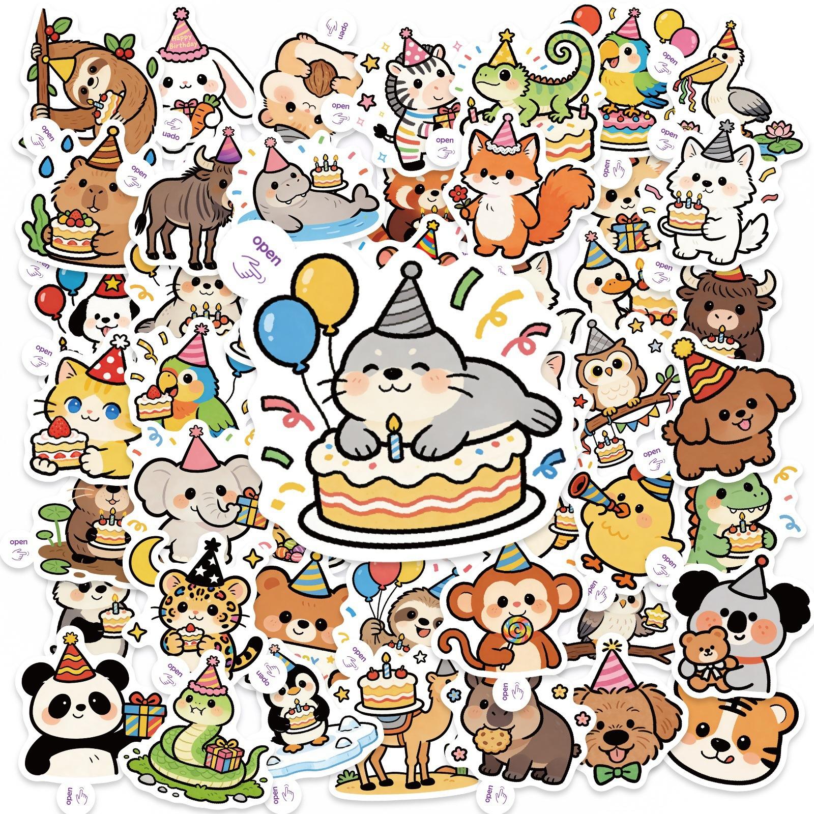 50 Animal Birthday Stickers Cartoon Animal Children S Luggage Decoration Waterproof And Easy Tear Stickers