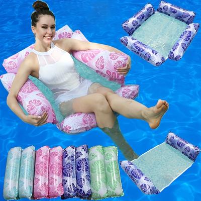 Deluxe Thick Pvc Leaf Pattern Inflatable Hammock - Adult Water Lounger With Mesh Bottom For Pool Parties & Festivals