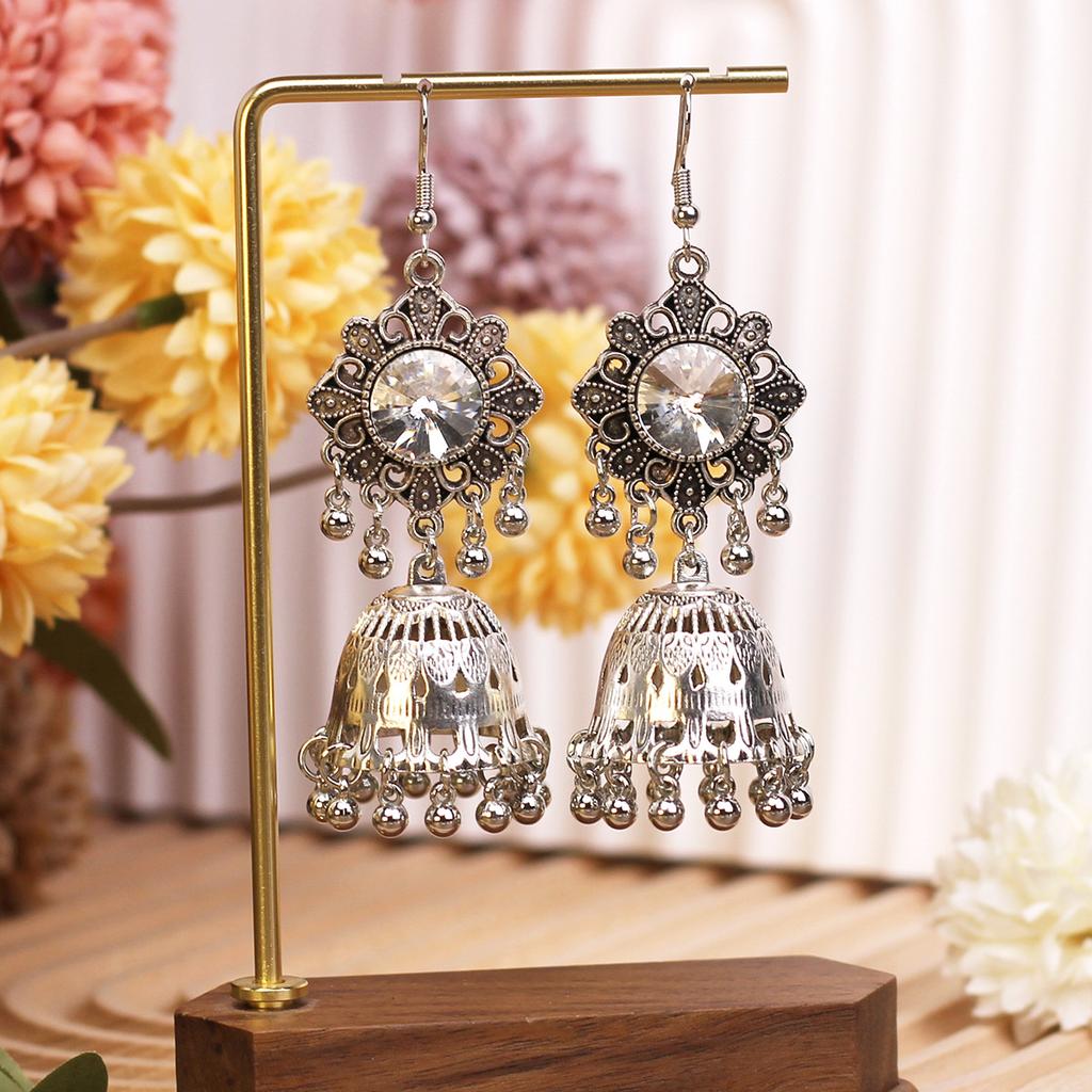 Retro Diamond-Encrusted Bells, Water Drop Ear Hooks, Light Luxury Bohemian Style Fashion Temperament Earrings