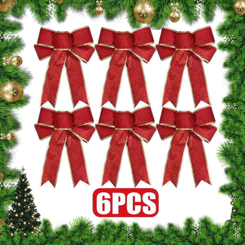 6Pcs Christmas Decoration Bow Ribbon Christmas Tree Pendant Handmade Design for Home Decor Navidad New Year 2026 DIY Ornament