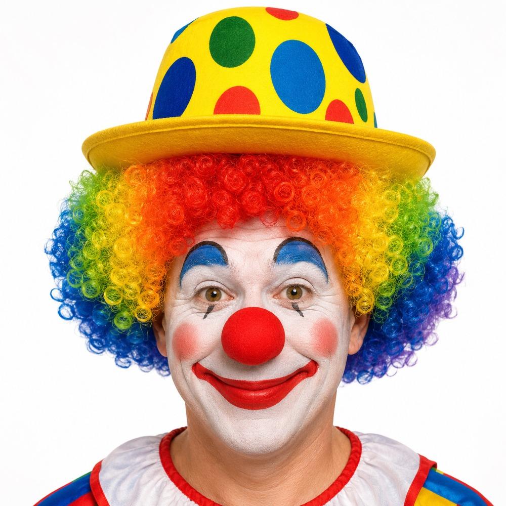 Colorful Afro Clown Wig Top Hat Set Funny Polka Dot Print High Hat Kinky Curly Wig Carnival