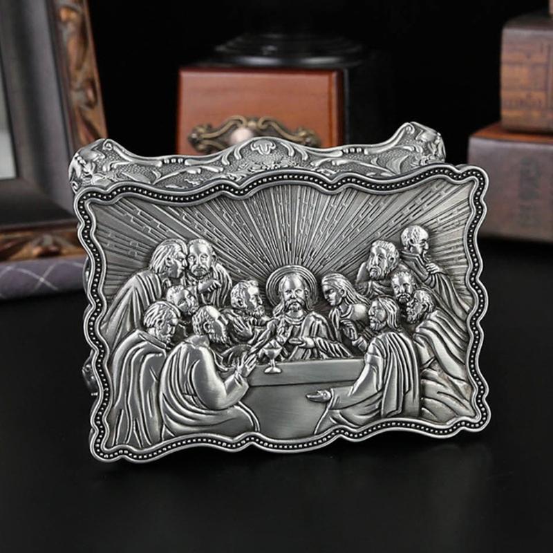 Antique Inspired Metal Jewelry Case With Egyptian Floral Designs Secure Storage for Earrings Rings Necklaces