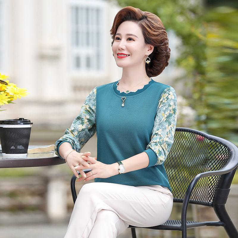 

Весенняя нижняя рубашка для мам, рубашка для людей среднего и пожилого возраста, осенний топ, женская футболка на весну и осень M синий