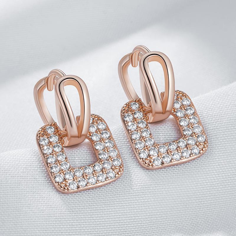 Luxury Full Shiny Natural Zircon Square Drop Earrings For Women Unique  Rose Gold Color Bride Wedding Jewelry Best Gift