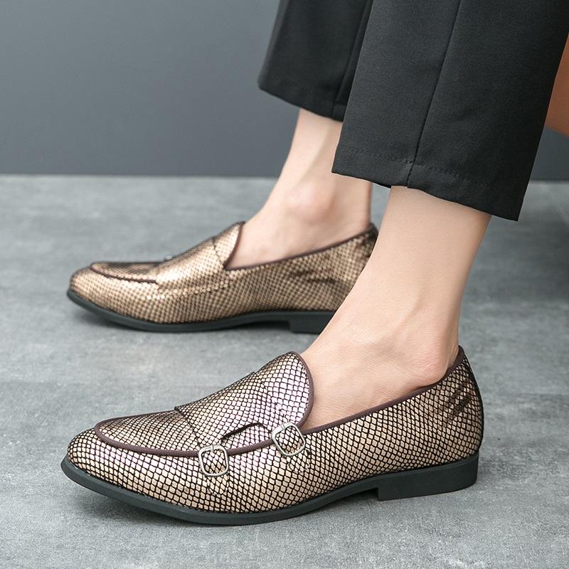 Fashion Luxury Designer Men's Black Gold Silver Patent Leather Shoes Monk Strap Loafers Formal Wedding Prom Dress Homecoming Footwear
