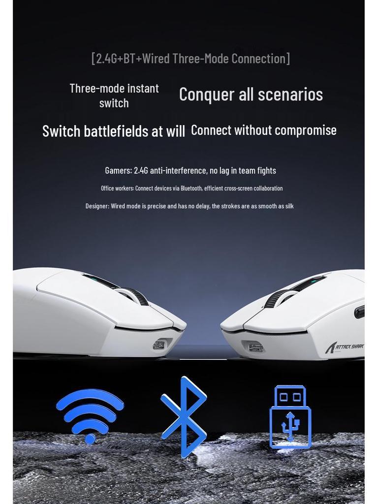 ATTACK SHARK G3PRO Kablosuz Hafif RGB Oyuncu Mouse'u Bluetooth ve Şarj Yuvası ile