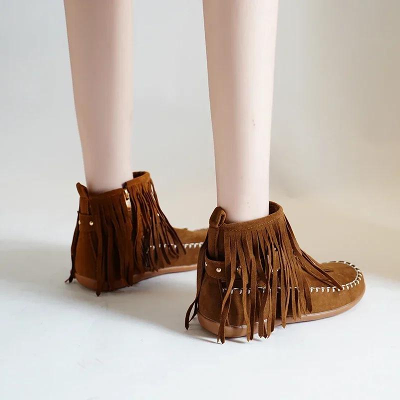 Bohemian Style Women Shoes  Autumn Winter Fashion Women's Tassel Boots Comfortable Flat Sole Ladies Ankle Boot  Mujer