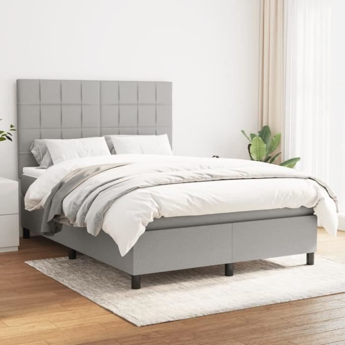 VidaXL Lit à sommier tapissier avec matelas Gris clair 140x200cm Tissu - Modèle 3141777