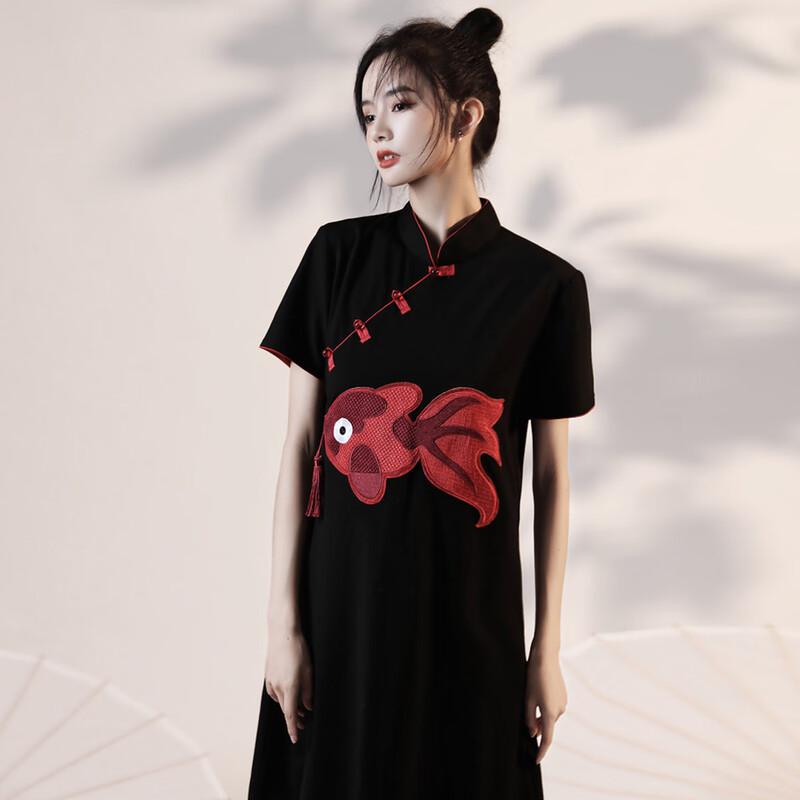 JK&JS New Chinese Style Embroidered Slim Dress