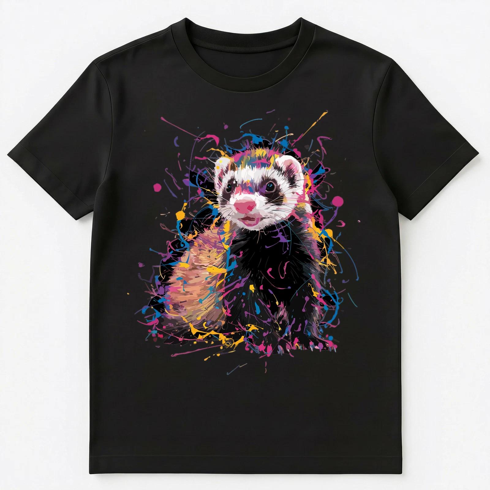 Colorful Paint Splash Cute Ferret Art Graphic Unisex T-Shirt 2XL