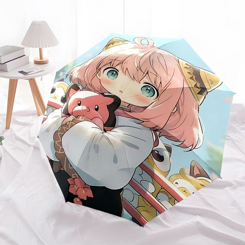 1pc Cat Earcoat with Cherry Blossom Print - Automatic Opening Umbrella, Foldable Design, Iron Frame, Outdoor Use, Festival Gift, Suitable for Fans, Tr