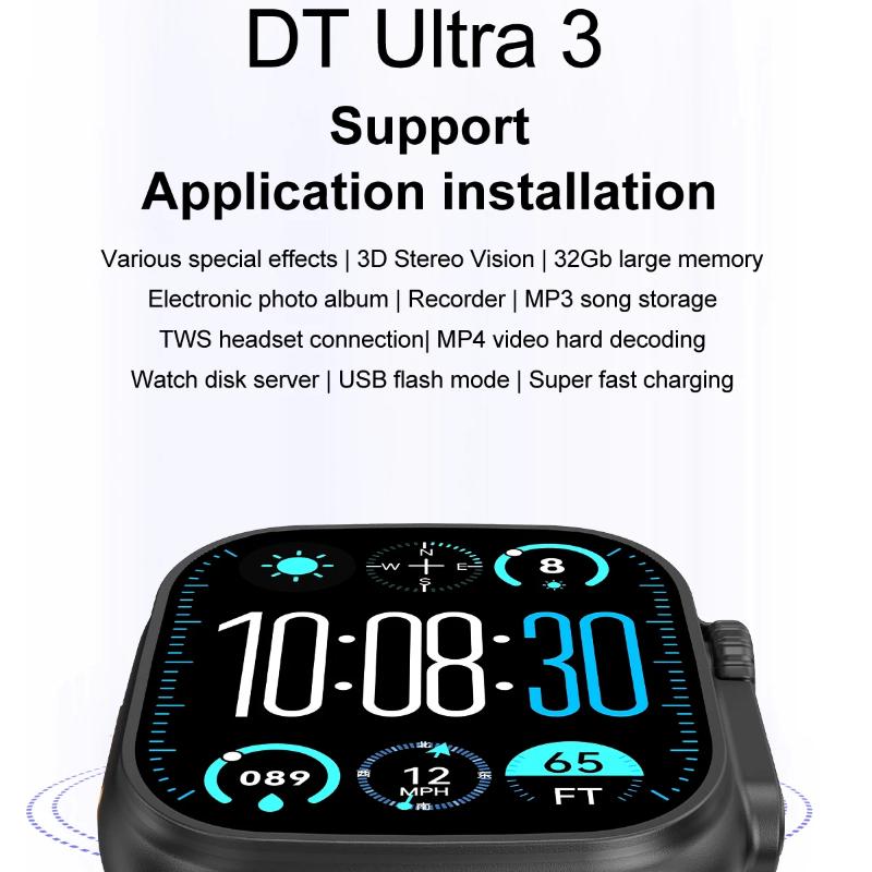 DT Ultra 3 Smartwatch Amoled-skärm 4GB MP3 MP4-spelare Bluetooth Nätverksdelning App Store ChatGPT Smart AI-klocka Man Sportklocka