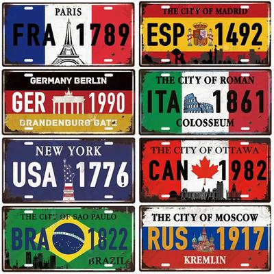 Paris Berlin Madrio Moscow Metal Tin Signs Vintage Plaque Auto License Plate Embossed Tag Garage Bars Pubs Clubs Home Wall Decor