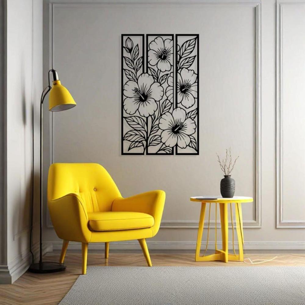 Metal Flower Wall Decor Framed Floral Art, Modern Minimalist Design for Home
