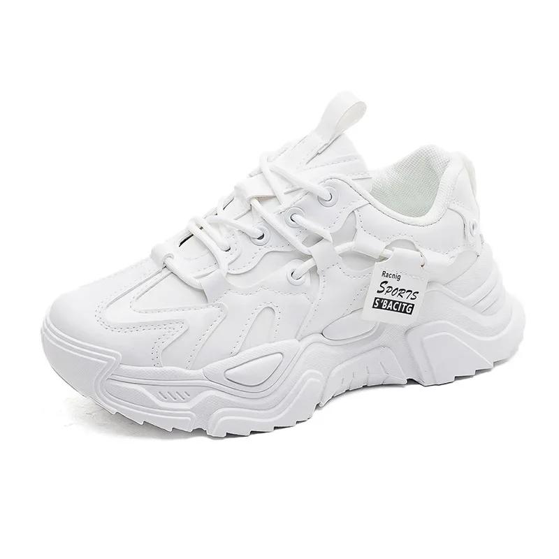 fashion Women's Shoes Platform Autumn Leather 2024 New Versatile Black Casual Sneaker Solid Color Lace-up Vulcanize Shoes Tenis Feminino