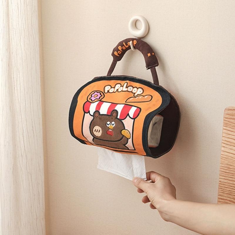 Space Saving Wall Mount Tissue Holder Cartoon Pattern Oxfords Cloth Construction for Multiple Location Access