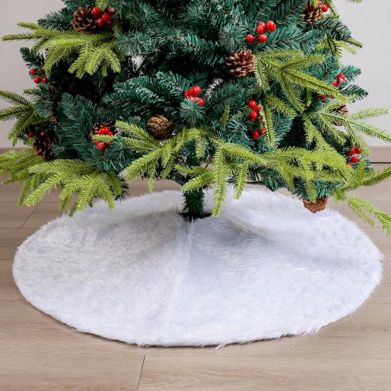 Christmas Tree Skirt 36/48/60 Inches White Christmas Tree Skirt Soft Fluffy Faux Fur Tree Skirt for Merry Christmas Party Supplies
