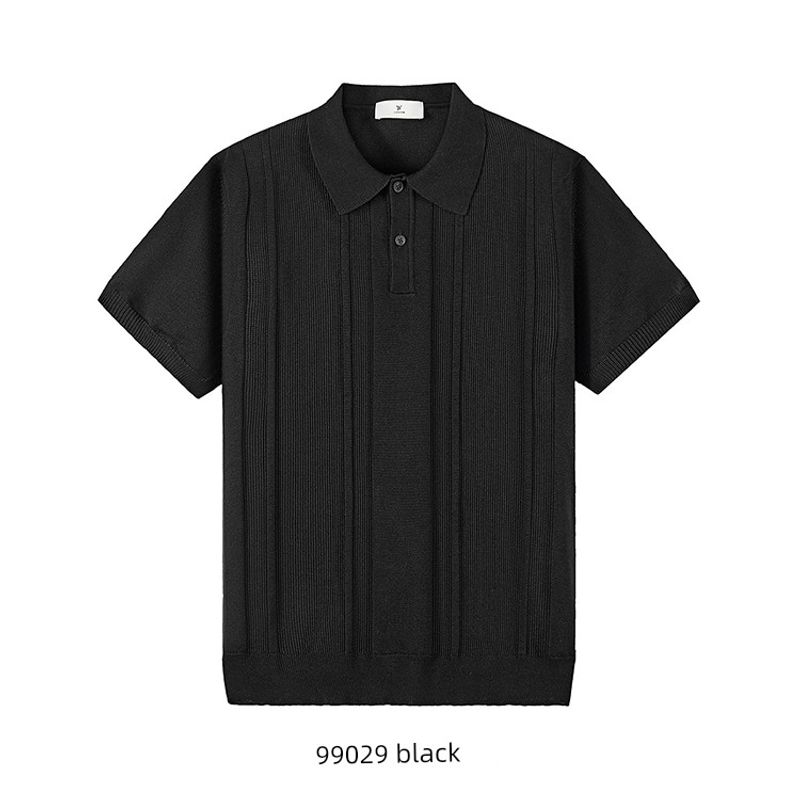 Mercerized Cotton Retro Jacquard Knitted Lapel Polo Shirt Men's Short Sleeve Summer Collar T-shirt Foreign Trade Men's T-shirt