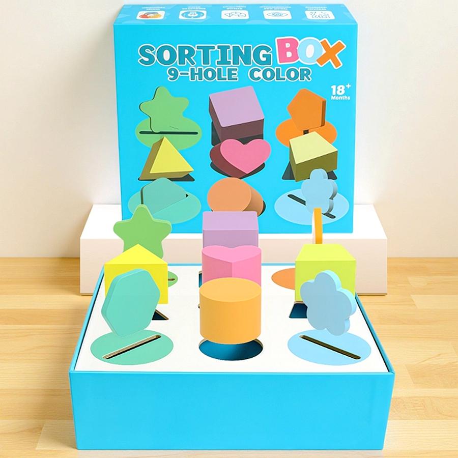 

Toddlers Montessori 9&12 Holes Geometric Blocks Learning Toy Color Shape Cognition Puzzle Toy with Matching Box Kids Party Gift
