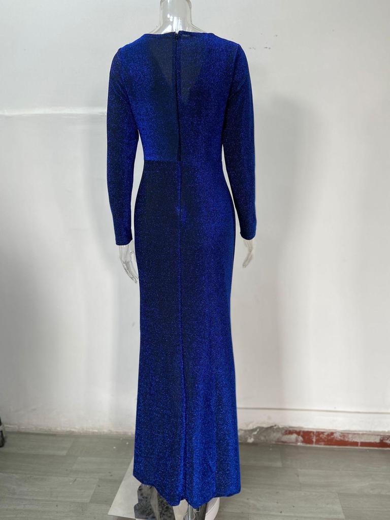 Sparkling Crystal V-Neck Evening Gown - Elegant Luxury Banquet & Performance Dress