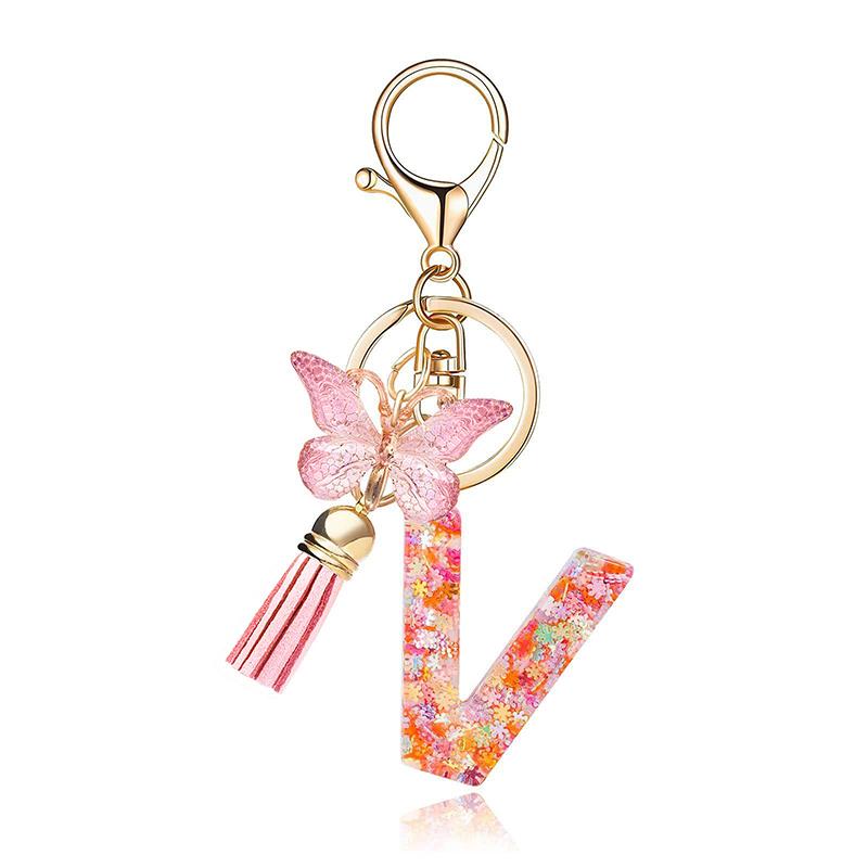 Pink Letter Keychain Heart Sequin Butterfly Tassel Keychain Epoxy Pendant Accessory For Women