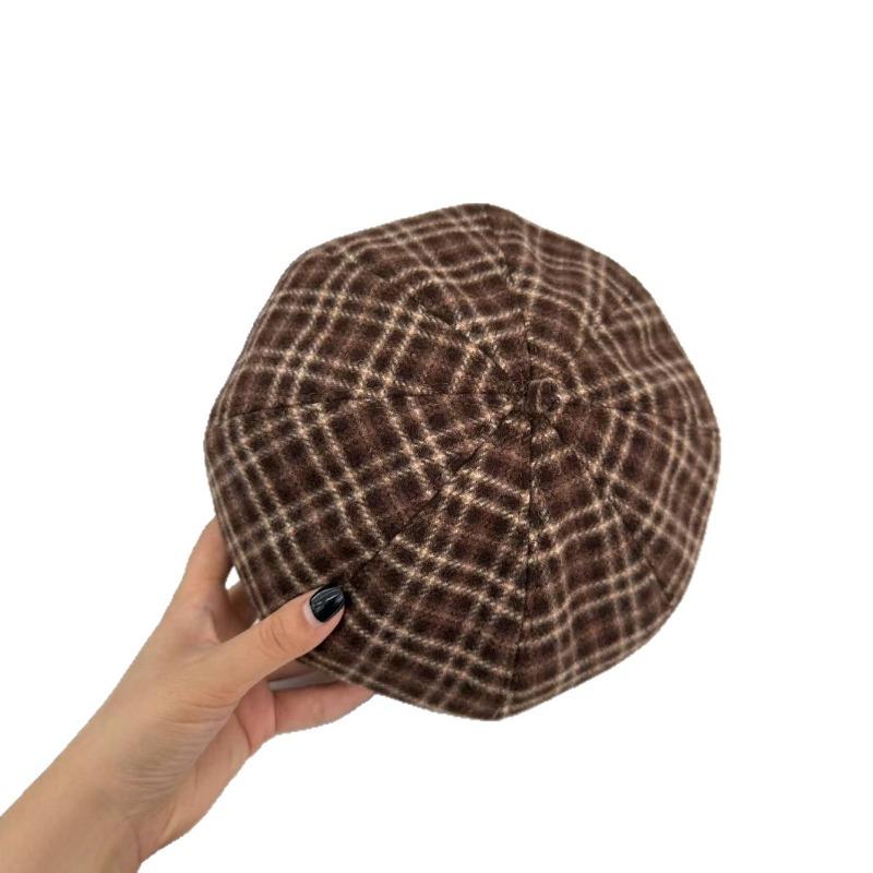 Classic plaid beret children autumn and winter casual versatile face small bud hat painter hat
