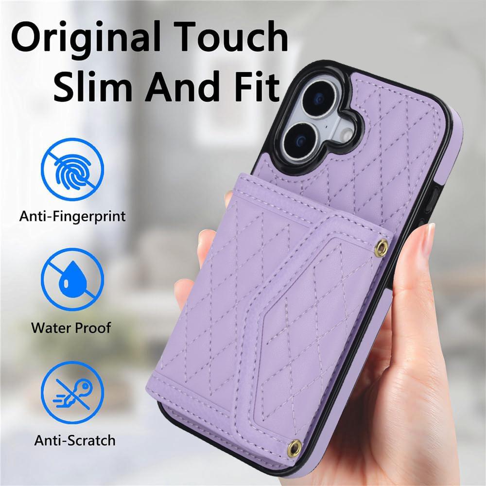 For iPhone 17 Case Card Holders RFID Blocking PU Leather + TPU Phone Back Cover with Shoulder Strap