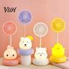 Baby Room Night Light Cartoon Animal Fan with Flexible Neck USB Rechargeable Bedside Children Desk Low Noise Cooling Lamp Summer