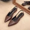 Modă Sandale plate slip-on slingback cu vârf ascuțit din piele naturală pentru femei, moi, confortabile, casual, de vară, pentru purtare zilnică