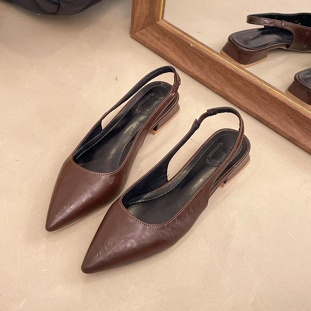 Modă Sandale plate slip-on slingback cu vârf ascuțit din piele naturală pentru femei, moi, confortabile, casual, de vară, pentru purtare zilnică