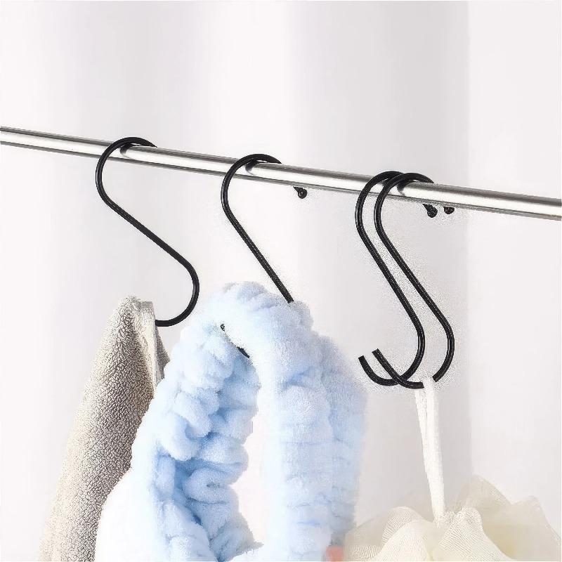 10 Black S-shaped Hooks, Wall Mounted Multifunctional Hooks, Used for Hanging Plants, Kitchens, Wardrobes, Black Hooks