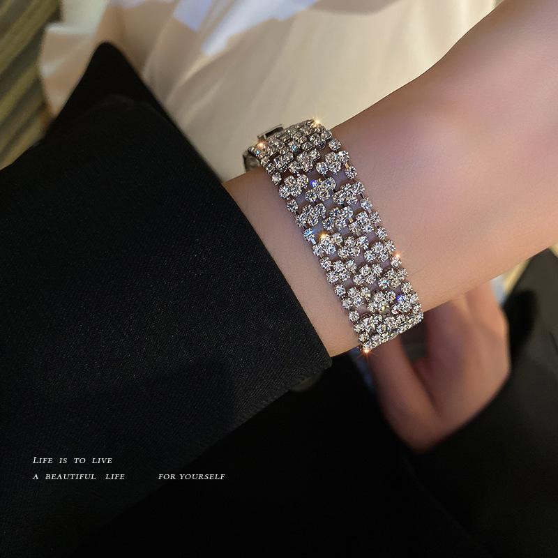 Stylish Rhinestone Bracelet: Bold, Wide Design for Trendy Hip-Hop Fashion