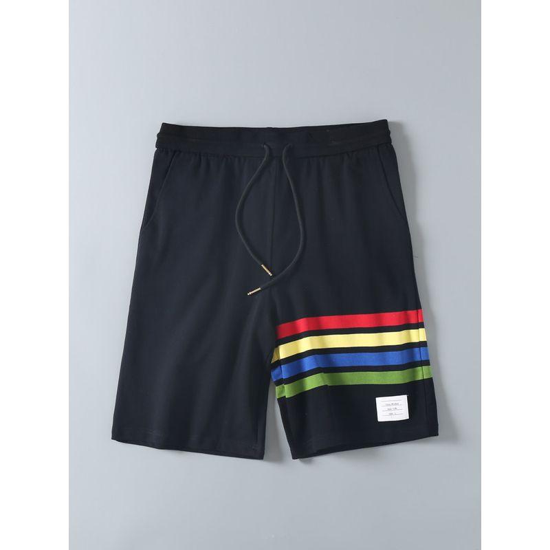 TB Summer Classic Rainbow Stripes Full Cotton Casual Knitting Shorts Men and Women Couple Athleisure Half Length Middle Pants