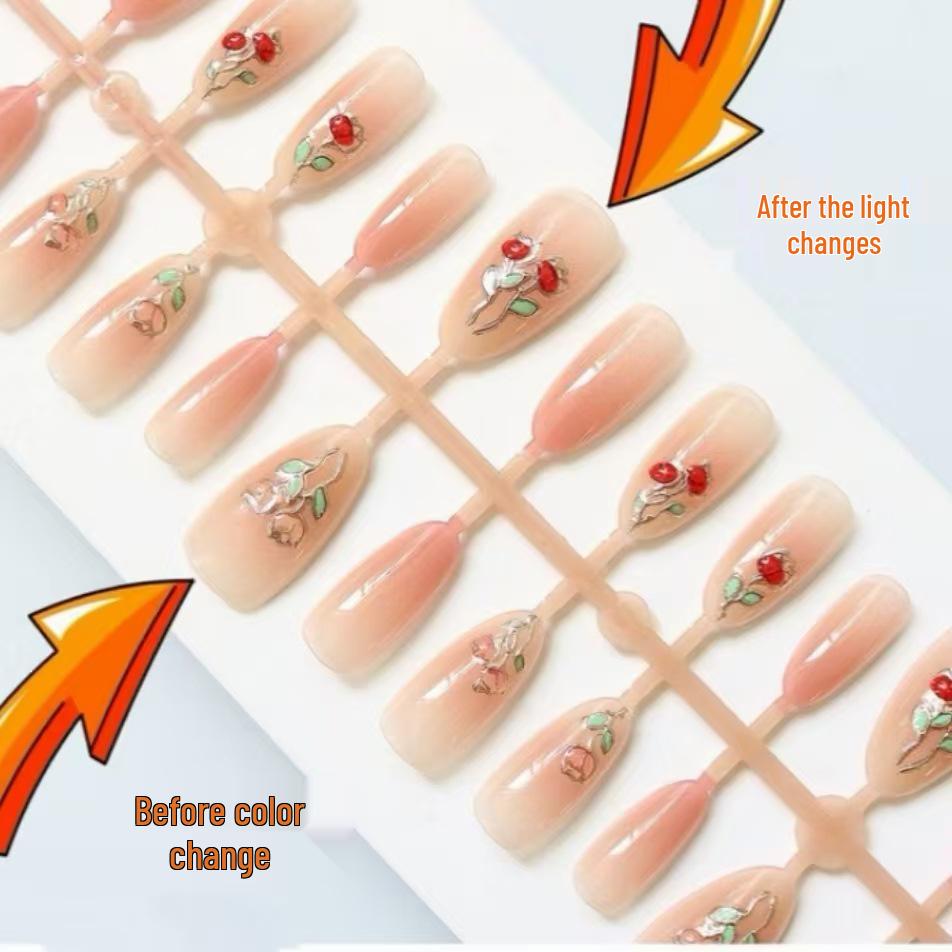 

UV Light-Sensitive Red Wine Wearable Nail Stickers: Brightening Photochromic Nail Art