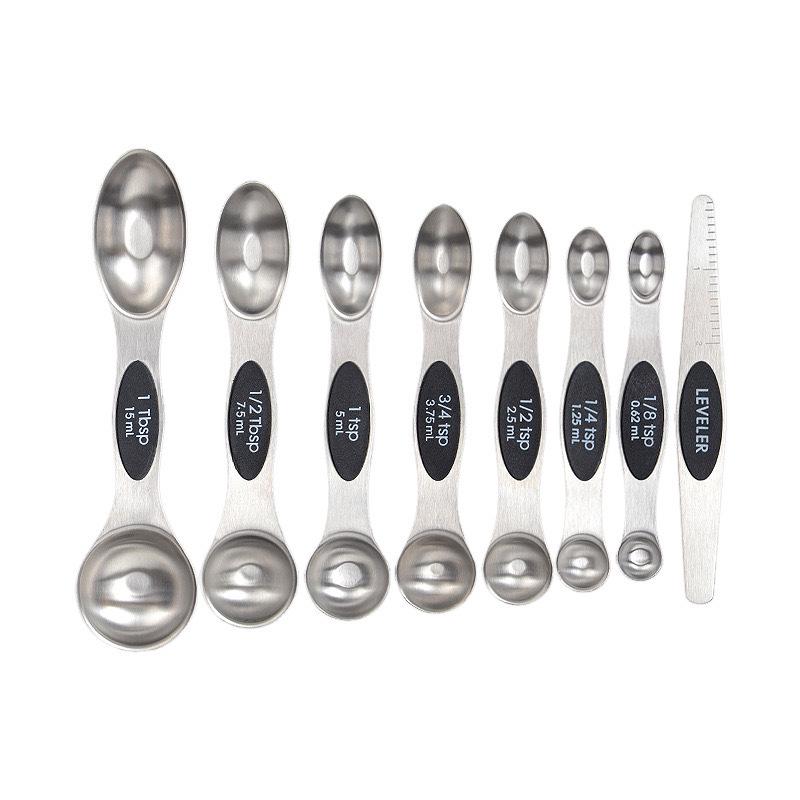 9-Piece Dual-End Stainless Steel Magnetic Measuring Spoons with Gram Scale