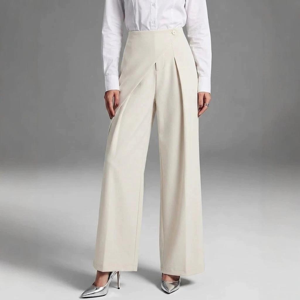 New Women's High Waisted Straight Leg Suit Pants, Simple Drapey Casual Trousers for Women