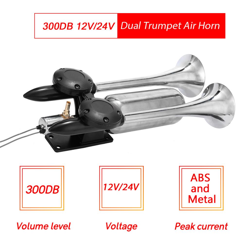 Dual Trumpet Air Horn 300DB Universal Trumpet Truck Dual Air Horns Kit Super Loud Speaker for Car Van Boat Pickup Auto