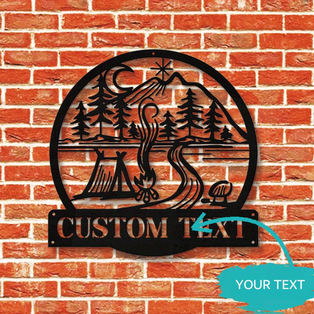 Exquisite Customizable Campfire Scene Metal Wall Art Personalized Name Plaque for Cozy Home Outdoor Decor Easy Hanging