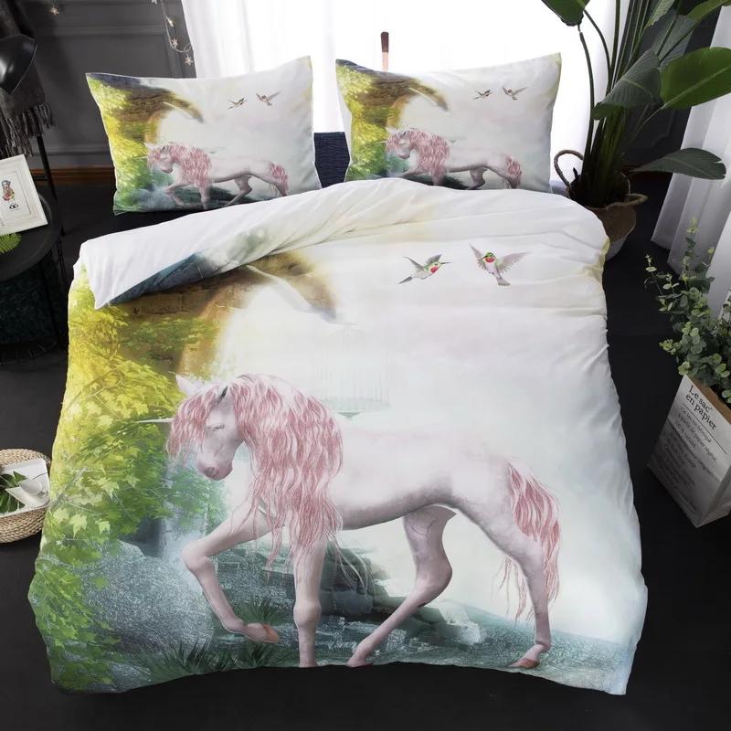 Bedclothes Unicorn Beddings Queen Green Robot Unicorn Bed Set Bed Clothes 100% Superfine Fibre Bedding For Children's Bedroom
