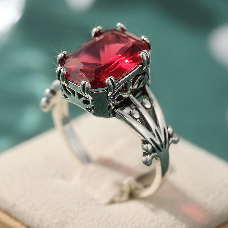 Anello Quadrato Rosa Vintage Splendido in Zirconia Sintetica per la Moda Femminile Gioielli Argentei Raffinati Regali per Banchetti Festival