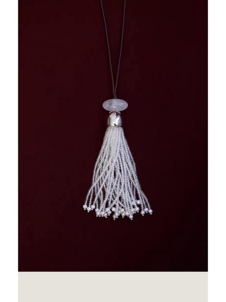 Autumn/Winter White Crystal Tassel Pendant Necklace - European & American Design for Versatile High-End Style