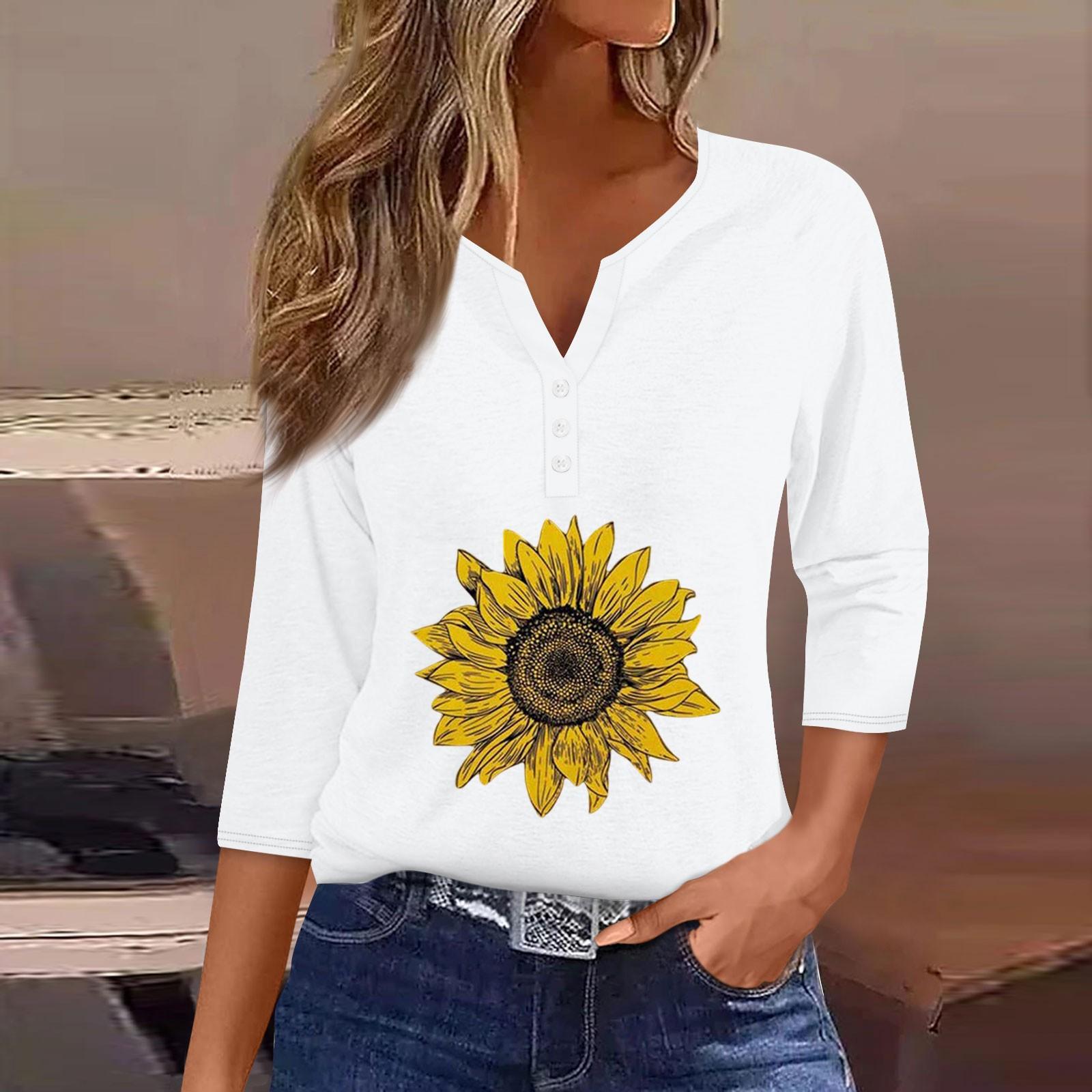 

Жен. Футболка Футболка С принтом Пуговицы Рукав 3/4Ежедневно Выходные Мода Классический Топ с v-образным вырезом Обычный L белый