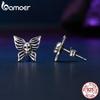 Bamoer Solid 925 Sterling Silver Halloween Skull Butterfly Earrings for Women Hypoallergenic Stud Earrings Birthday Jewelry Gift