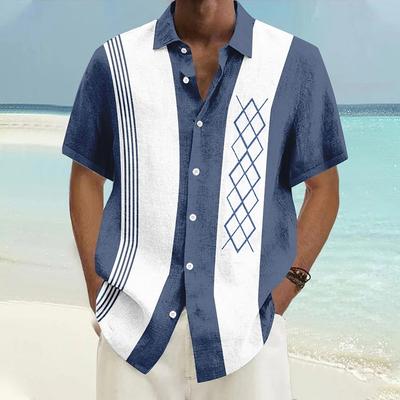Men's Blue Striped Lines 3D Print Shirt Button Up Shirt Casual Shirt Summer Shirt Short Sleeve Daily Vacation Clothing