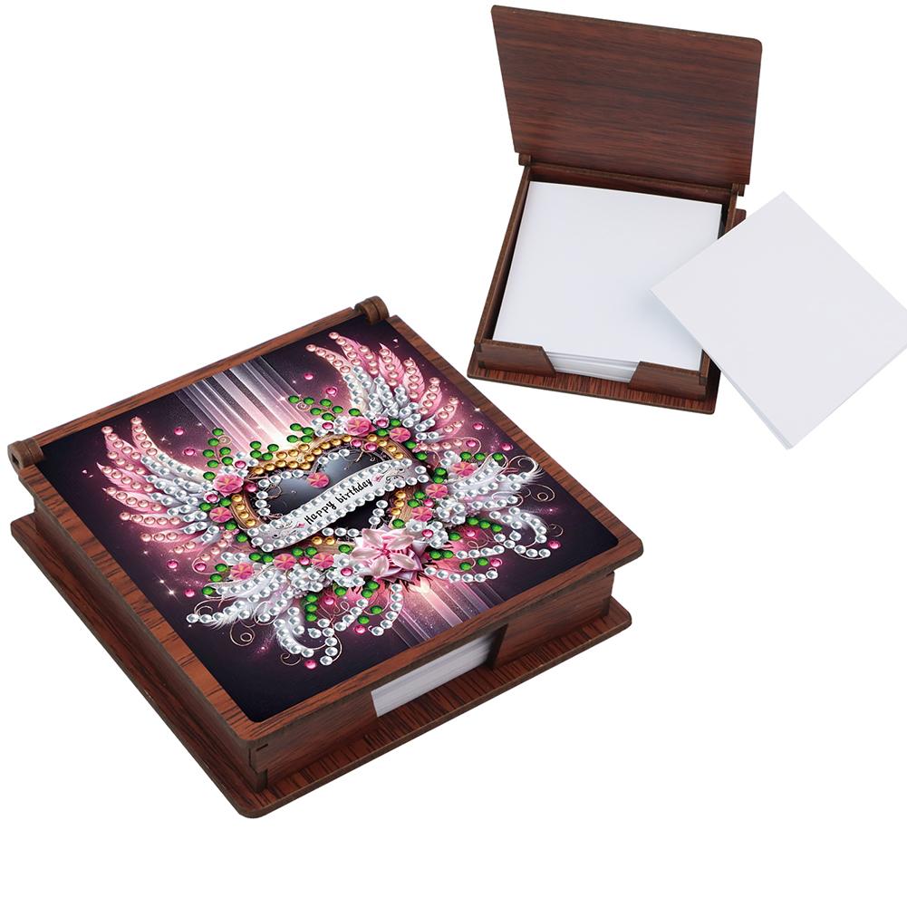 Wooden DIY Diamond Art Note Box with 160 Sheets Diamond Art Notepad Box for Home Office School Supplies Holiday Gifts